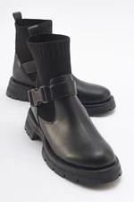 LuviShoes VALON Black Women's Boots with Buckle Knitwear and Detail.