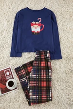 Trendyol Navy Blue 100% Cotton Christmas Themed Knitted Pajamas Set