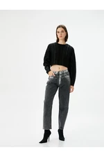 Koton Crop Sweater Knit Crew Neck Hair Braid Textured