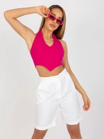 Fuchsiový žebrovaný základní crop top RUE PARIS