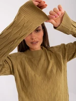 Olive green women's classic sweater with patterns