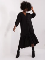 Black loose dress with ruffle from ZULUNA