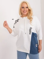 Ecru longer blouse plus size with lettering