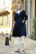 HAKKE Women's Hooded Trench Coat with Pleated Waist.