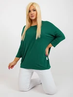 Dark green basic blouse plus sizes with 3/4 sleeves