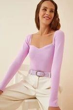 Happiness İstanbul Women's Lilac Heart Collar Corduroy Knitwear Sweater