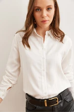 Olalook Women's White Shiny Textured Woven Shirt