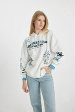 DEFACTO Cool Oversize Fit Hooded Printed Sweatshirt