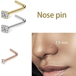 L Shape Nose Stud Set with Diamonds Nose Pin Brand New Piercing Bar for Nose