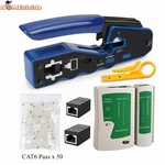 RJ45 Pass Through Crimp Tool Network Cable Tester 50PCS CAT6 Pass Connectors Mini Wire Stripper RJ45 Coupler For CAT5 CAT6