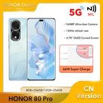 HONOR 80 Pro 5G Smartphone Snapdragon 8+ 6.78" 160MP Ultra-HD Main Camera OLED Curved Display 66W Super fast Charge Cellphone