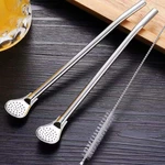 Stainless Steel Drinking Straw Spoon Tea Filter Detachable Reusable Metal Straws with Brush Drinkware Bar Party Tool Accessories