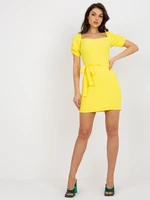 Yellow mini cocktail dress with belt