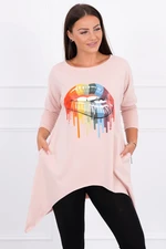 Oversize blouse with rainbow lip print dark powder pink