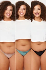 Trendyol Curve 3-Pack Black-Mink-Oil Plus Size String Panties