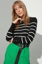 Trendyol Black Premium Thread / Special Thread Striped Knitwear Sweater