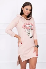 Dress with longer back and color print dark powder pink