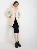 Cream-lacquered down vest with pockets