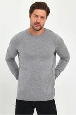 Lafaba Men's Gray Crew Neck Basic Knitwear Sweater