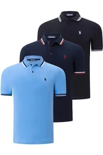 TRIPLE SET T8594 DEWBERRY MENS T-SHIRT-BLACK-LACQUERED-BLUE LIGHT