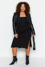 Trendyol Curve Black Plain Basic Interlock Knitted Plus Size Skirt