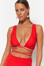 Trendyol Red Triangle Tie Bikini Top