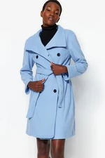 Trendyol Long Blue Belted Stamped Coat