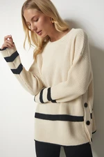 Happiness İstanbul Women's Cream Button Detailed Knitwear Sweater