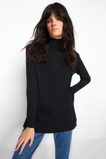 Trendyol Black Stand-Up Collar Rib Knitwear Sweater