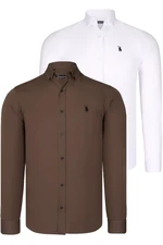 DUAL SET G725 DEWBERRY MENS SHIRT-WHITE-COFFEE