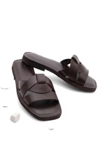 Marjin Women's Genuine Leather with Eva Sole Daily Slippers Vosle Brown.