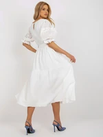 Ecru muslin oversize dress with frills and belt