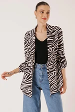 By Saygı Zebra Patterned Corded Waist Folded Sleeve Jacket