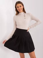 Black bell-shaped miniskirt with pleats