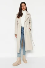 Trendyol Light Beige Belted Long Lined Stamp Coat