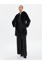 Koton Plush Long Coat Zippered Hooded with Pocket Detail