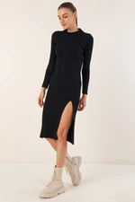 Bigdart 15828 Slit Knitwear Dress - Black