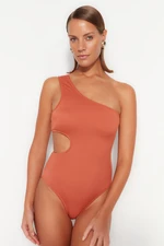 Trendyol Tile One-Shoulder Cut Out/Windowed Textured Regular Leg Swimsuit