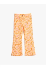 Koton Spanish Leg Linen Trousers. Floral. Slit Detail of the Legs.