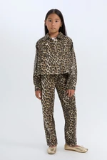 DEFACTO Girls Leopard Patterned 90's Wide Leg Straight Leg Gabardine Trousers