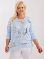 Light blue plus size blouse with lettering