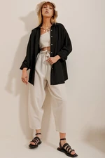 Trend Alaçatı Stili Women's Black Oversized Linen Shirt