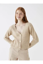 LC Waikiki Women's V-Neck Straight Long Sleeve Crop Knitwear Cardigan