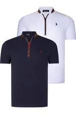 DUAL SET T8571 DEWBERRY ZIPPER MENS T-SHIRT-NAVY BLUE-WHITE