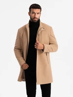 Ombre Structured fitted coat for men with high collar - light brown