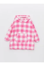 LC Waikiki Girls' Hooded Plaid Long Sleeve Plush Pajamas Top