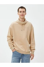 Koton Oversize Sweatshirt Shawl Collar Kangaroo Pocket Laced Raised