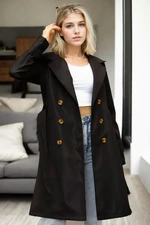 68115 Dewberry Belted Women Trenchcoat-BLACK