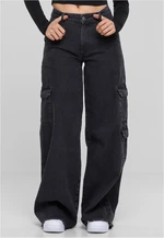 Women's Mid Waist Cargo denim pants black