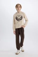 DEFACTO Boy 2-Piece Set Hooded Printed Thick Sweatshirt Elastic Waist Tracksuit Bottoms